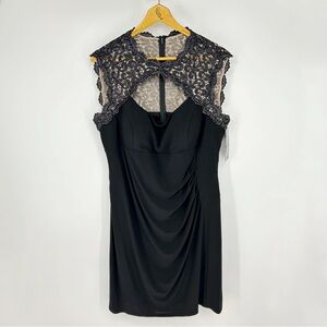 NWT Xscape Plus Size Glitter Lace Cutout Neckline Dress in Black Size 22W
